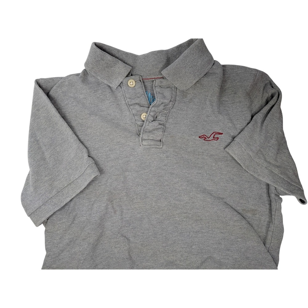 Y2K Hollister Mens Short Sleeve Polo Shirt Gray Cotton Pique Logo Size M